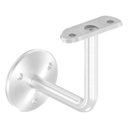 Nerezový držiak madla 12 mm s platničkou pod madlo - pre rúru o42,4 mm, vypuklá platnička 58x5mm s 3 otvormi o6.5 mm, odstup od steny 84 mm, na našróbovanie, 1.4301